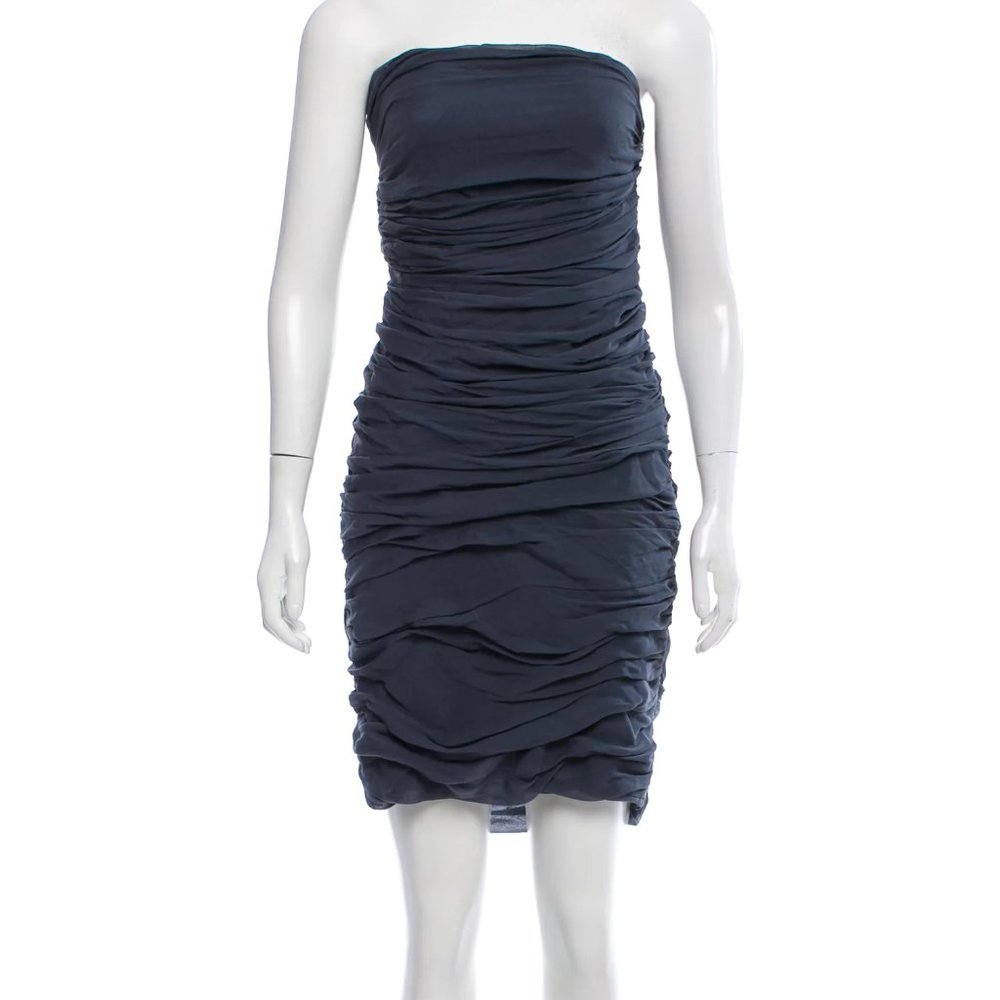Diane Von Furstenberg Strapless Ruched Mini Dress in Navy
